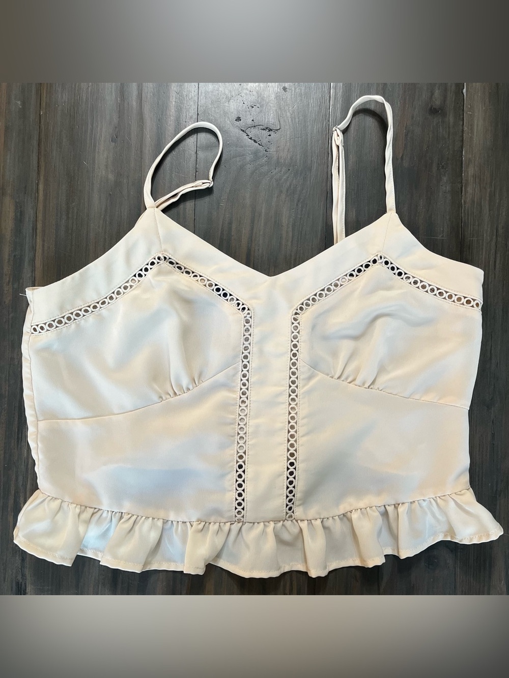 Lulu's Cream Ruffle Hem Lace Trim Crop Cami